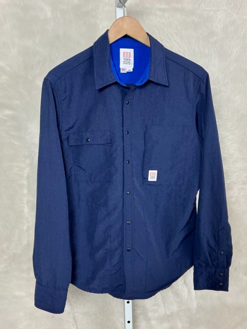 Topo Designs Blue Long Sleeve Snap Front Breaker Shirt Jacket Shacket M